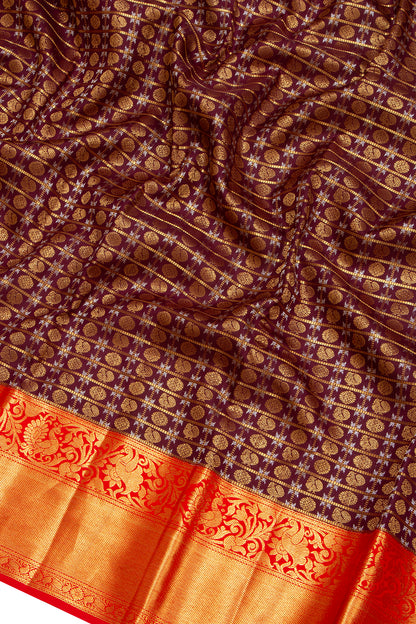 Kanchipuram Silk Checks Choco Brown Saree