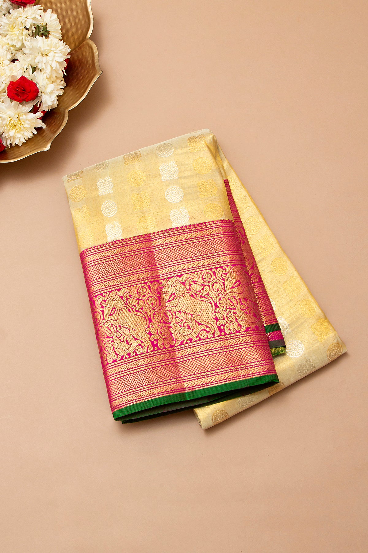 Kanchipuram Silk Tissue Brocade Gold Saree