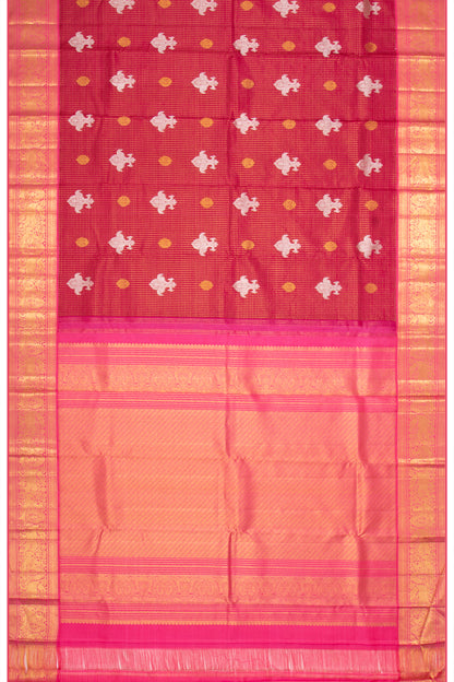 Kanchipuram Silk Checks And Butta Maroon Saree
