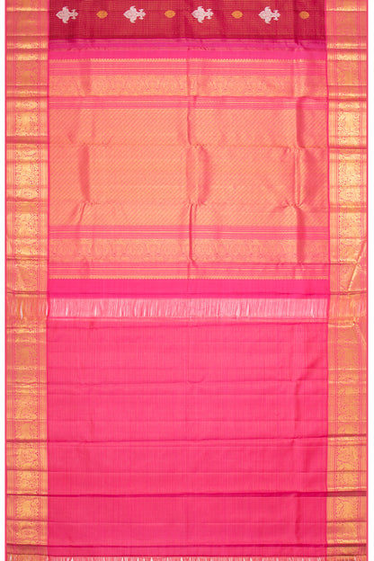 Kanchipuram Silk Checks And Butta Maroon Saree