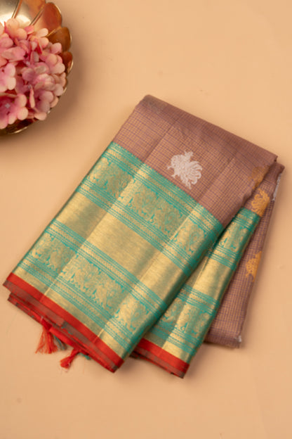 Kanchipuram Silk Checks And Butta Snuff Saree