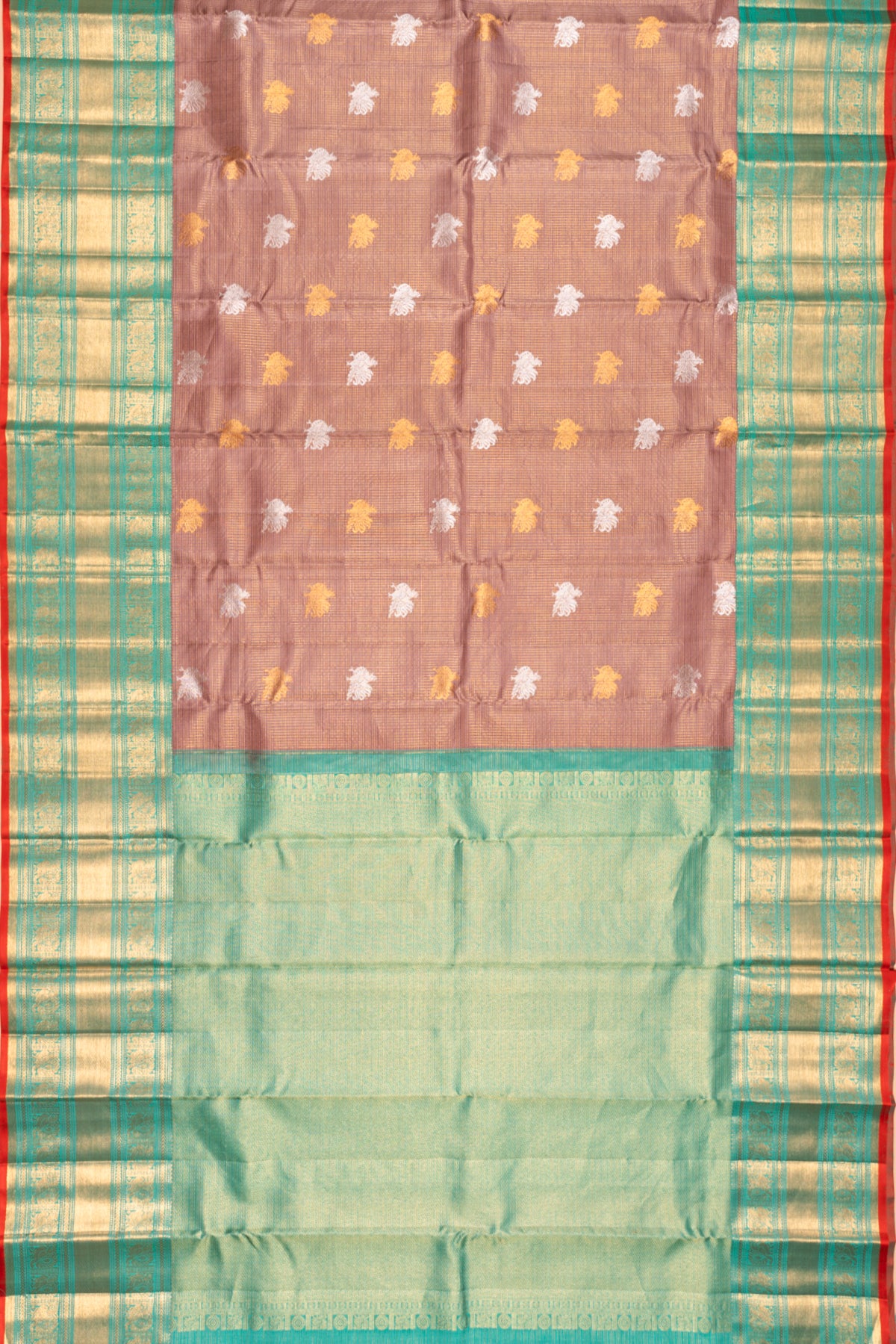 Kanchipuram Silk Checks And Butta Snuff Saree