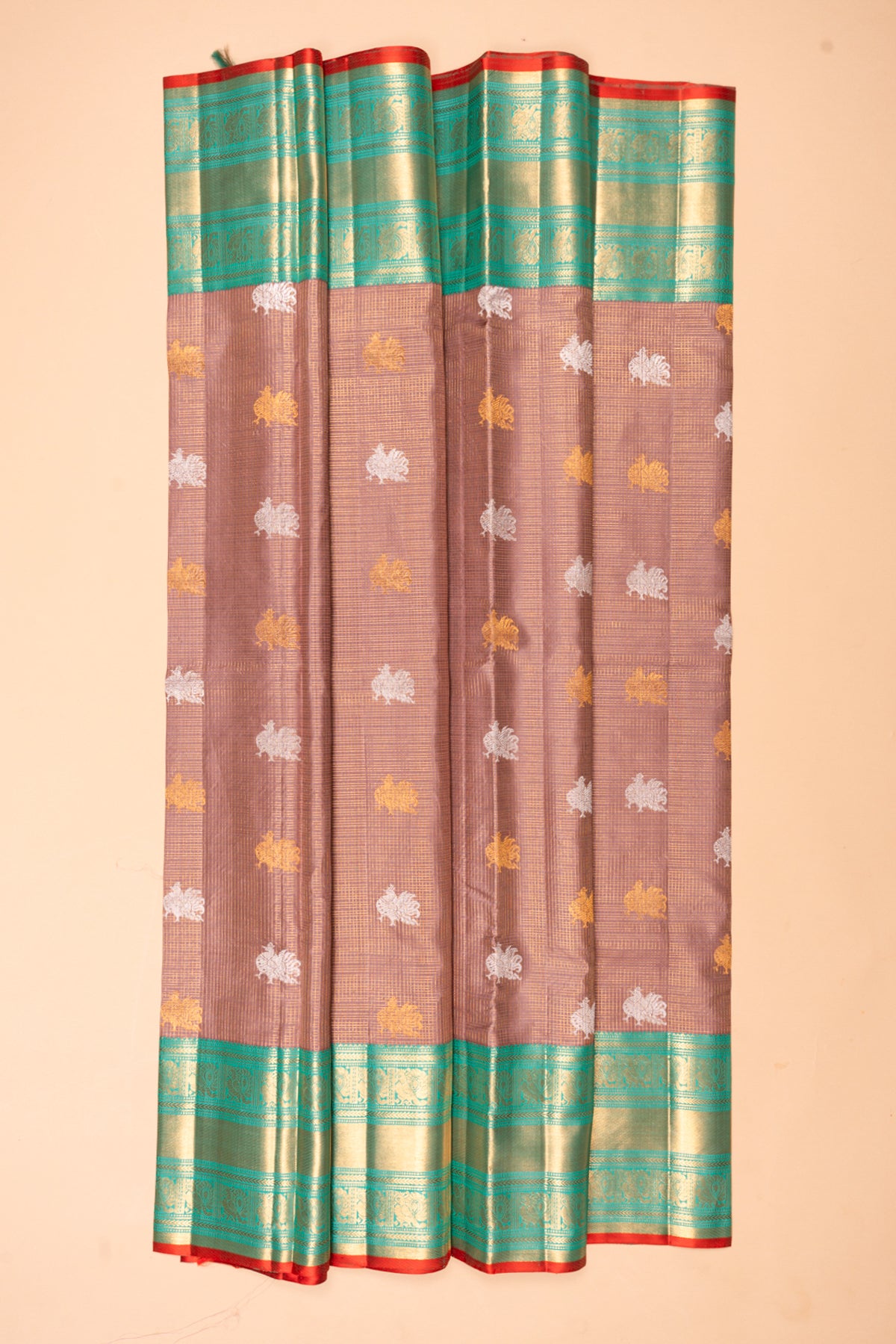 Kanchipuram Silk Checks And Butta Snuff Saree