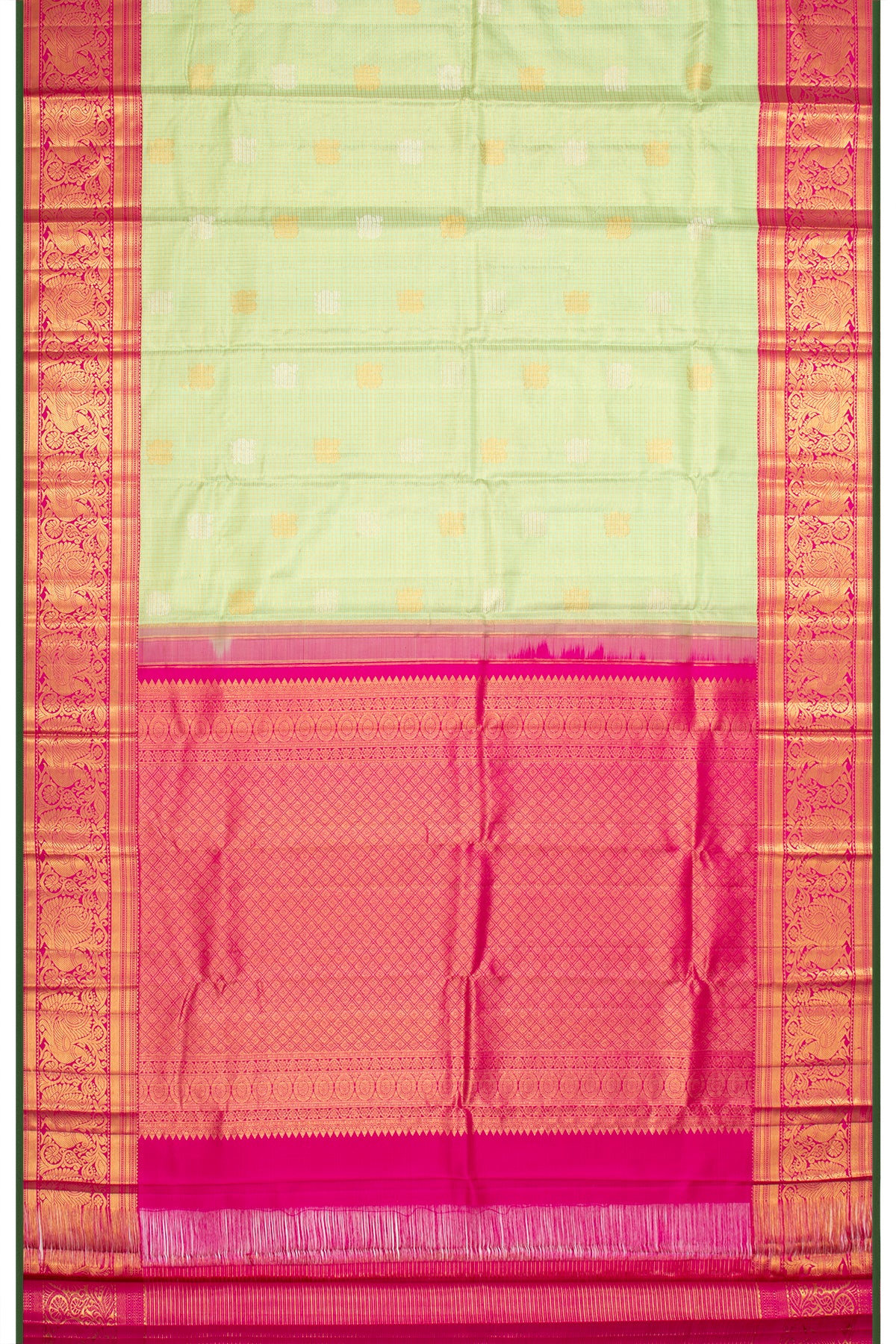 Kanchipuram Silk Checks And Butta Pista Green Saree
