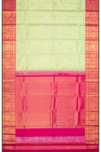 Kanchipuram Silk Checks And Butta Pista Green Saree