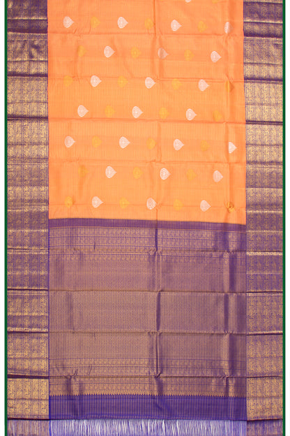Kanchipuram Silk Checks And Butta Orange Saree