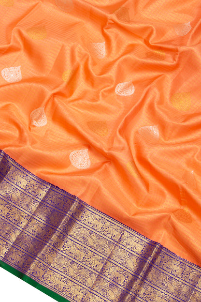 Kanchipuram Silk Checks And Butta Orange Saree