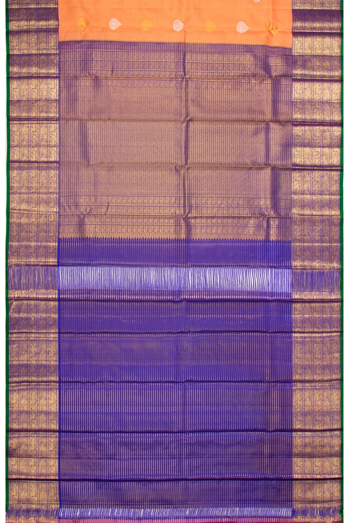Kanchipuram Silk Checks And Butta Orange Saree