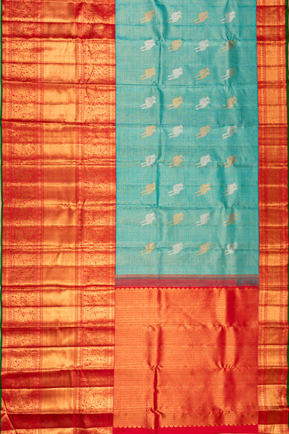Kanchipuram Silk Checks And Butta Sky Blue Saree