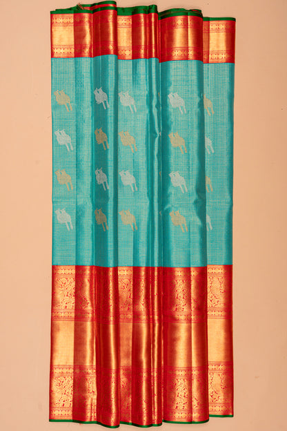 Kanchipuram Silk Checks And Butta Sky Blue Saree