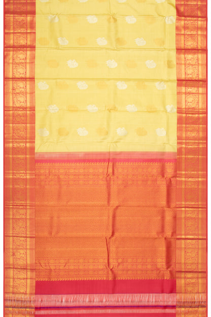 Kanchipuram Silk Checks And Butta Light Yellow Saree