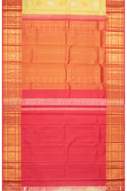 Kanchipuram Silk Checks And Butta Light Yellow Saree