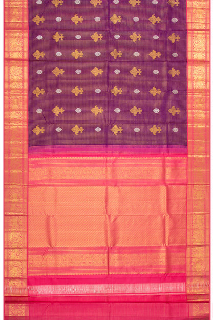 Kanchipuram Silk Checks And Butta Purple Saree