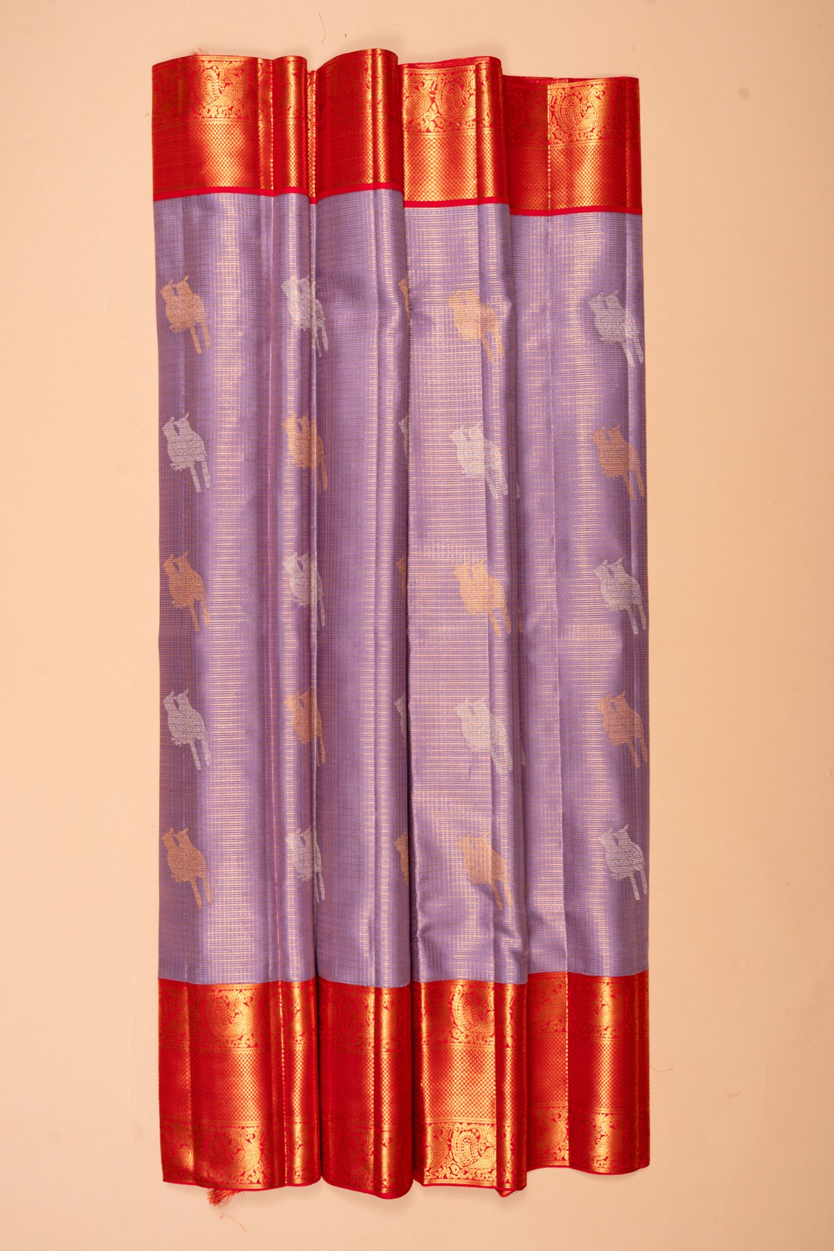 Kanchipuram Silk Checks And Butta Lavender Saree