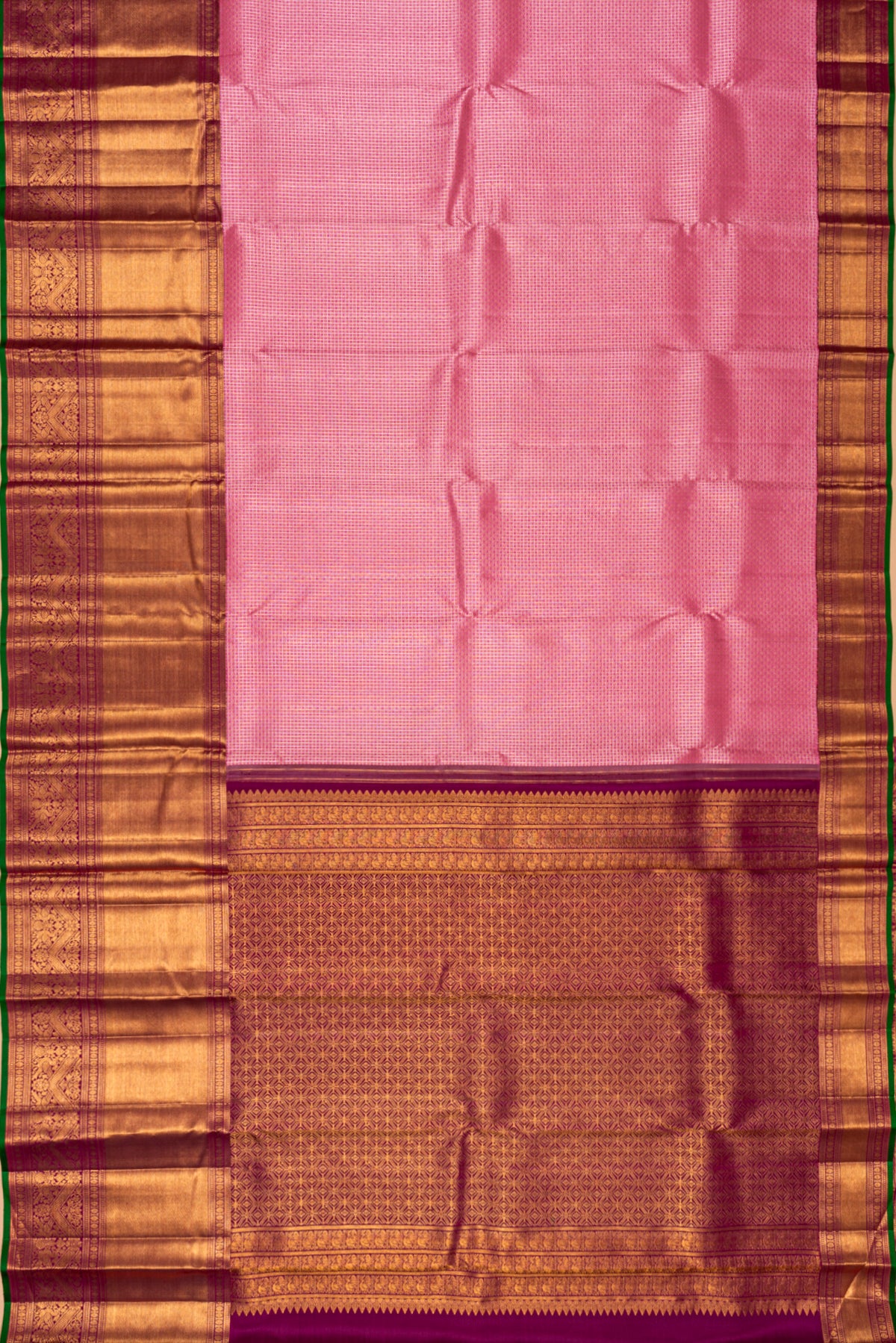Kanchipuram Silk Checks And Butta Pastel Pink Saree