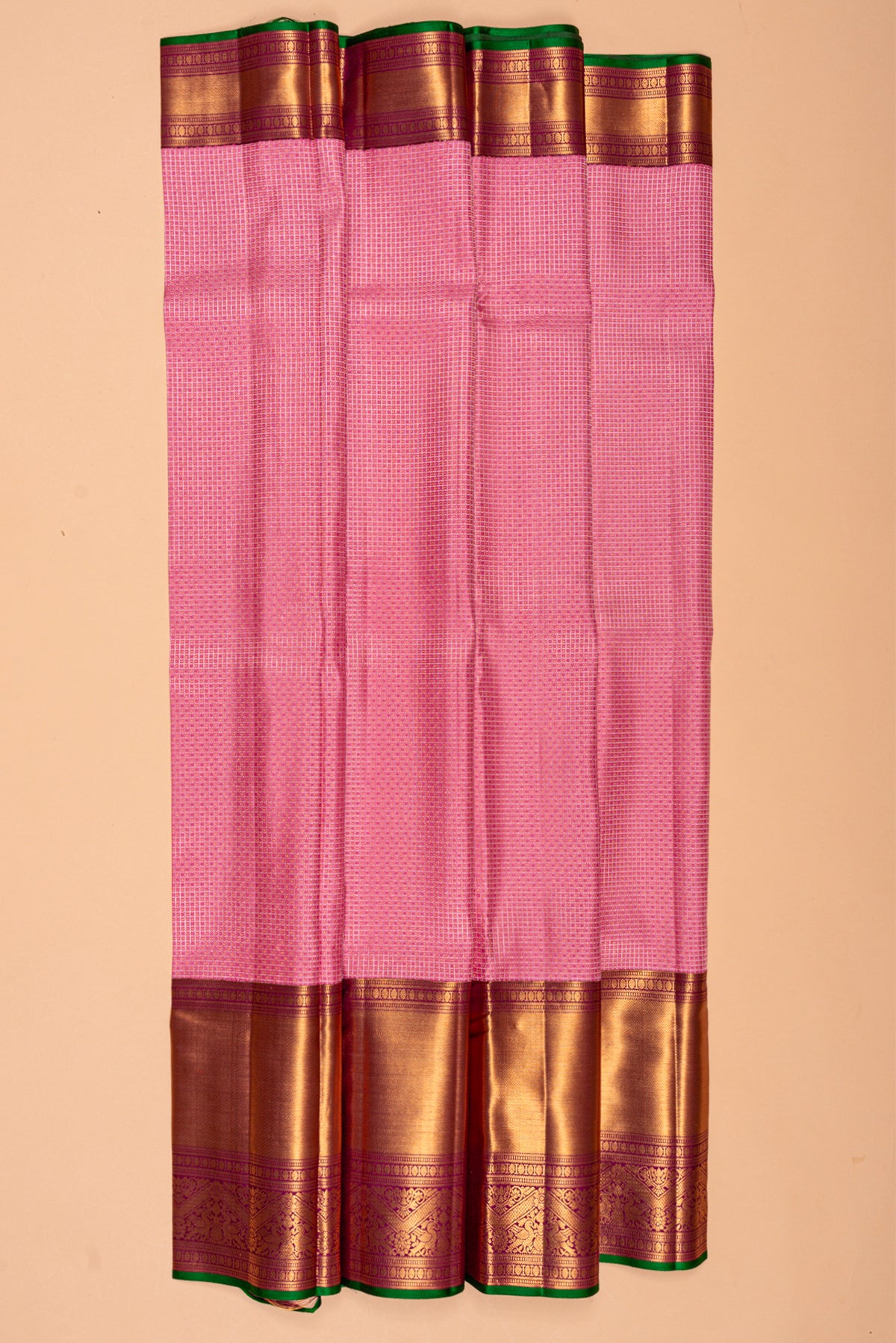 Kanchipuram Silk Checks And Butta Pastel Pink Saree