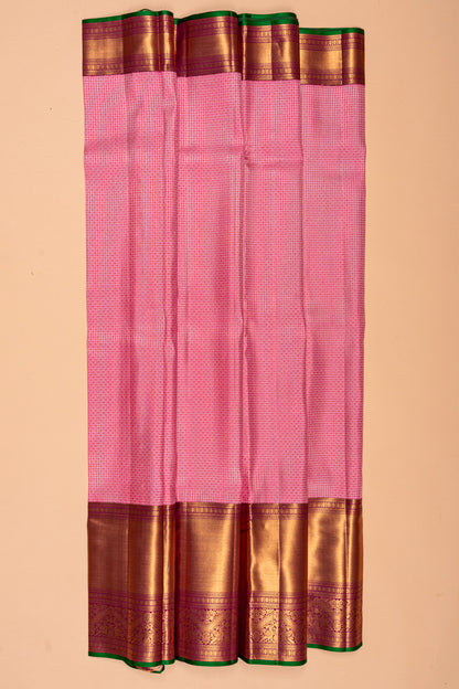 Kanchipuram Silk Checks And Butta Pastel Pink Saree