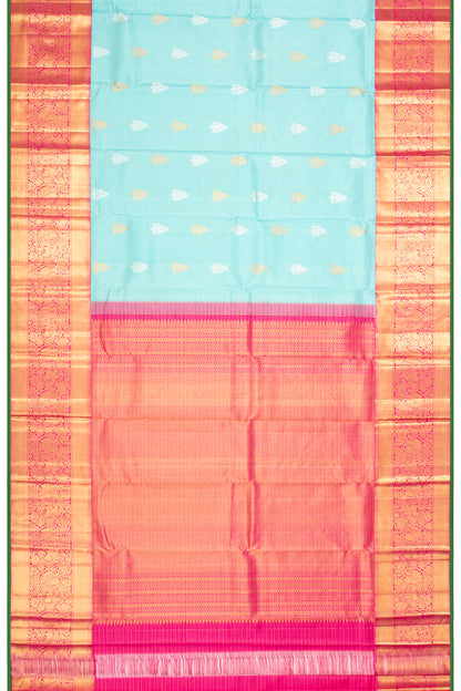 Kanchipuram Silk Checks And Butta Sky Blue Saree