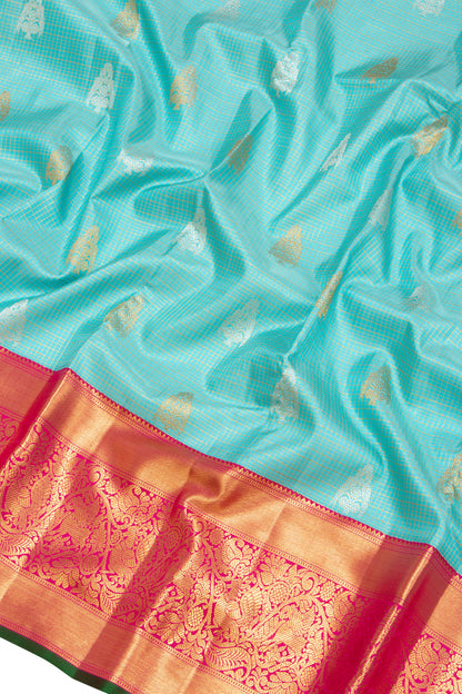 Kanchipuram Silk Checks And Butta Sky Blue Saree