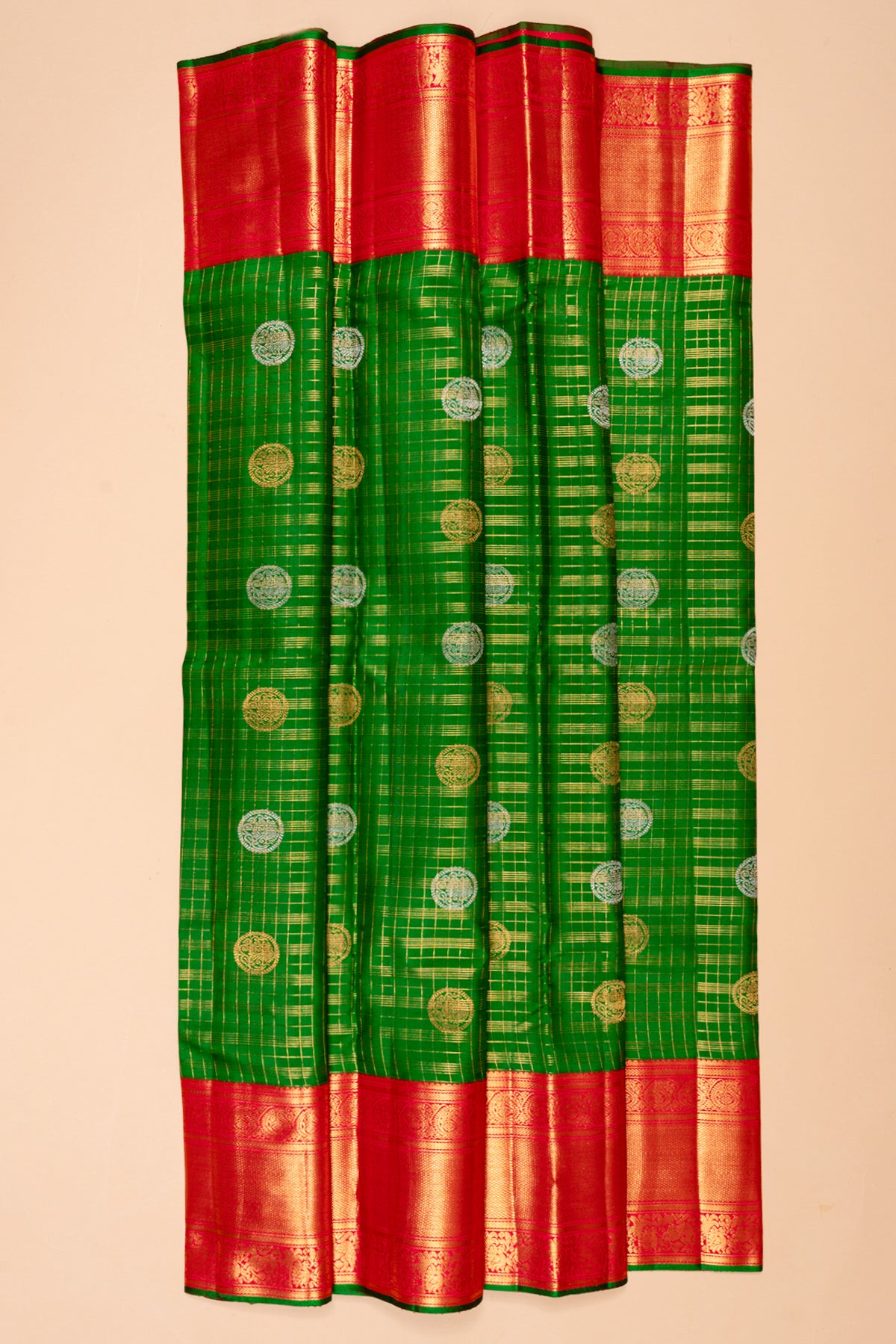 Kanchipuram Silk Checks and Butta Green Saree