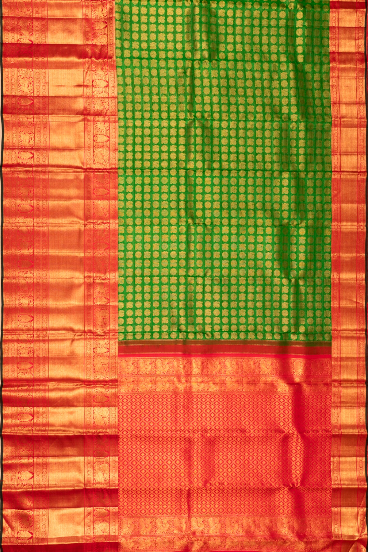 Kanchipuram Silk Oosi Lines and Butta Green Saree