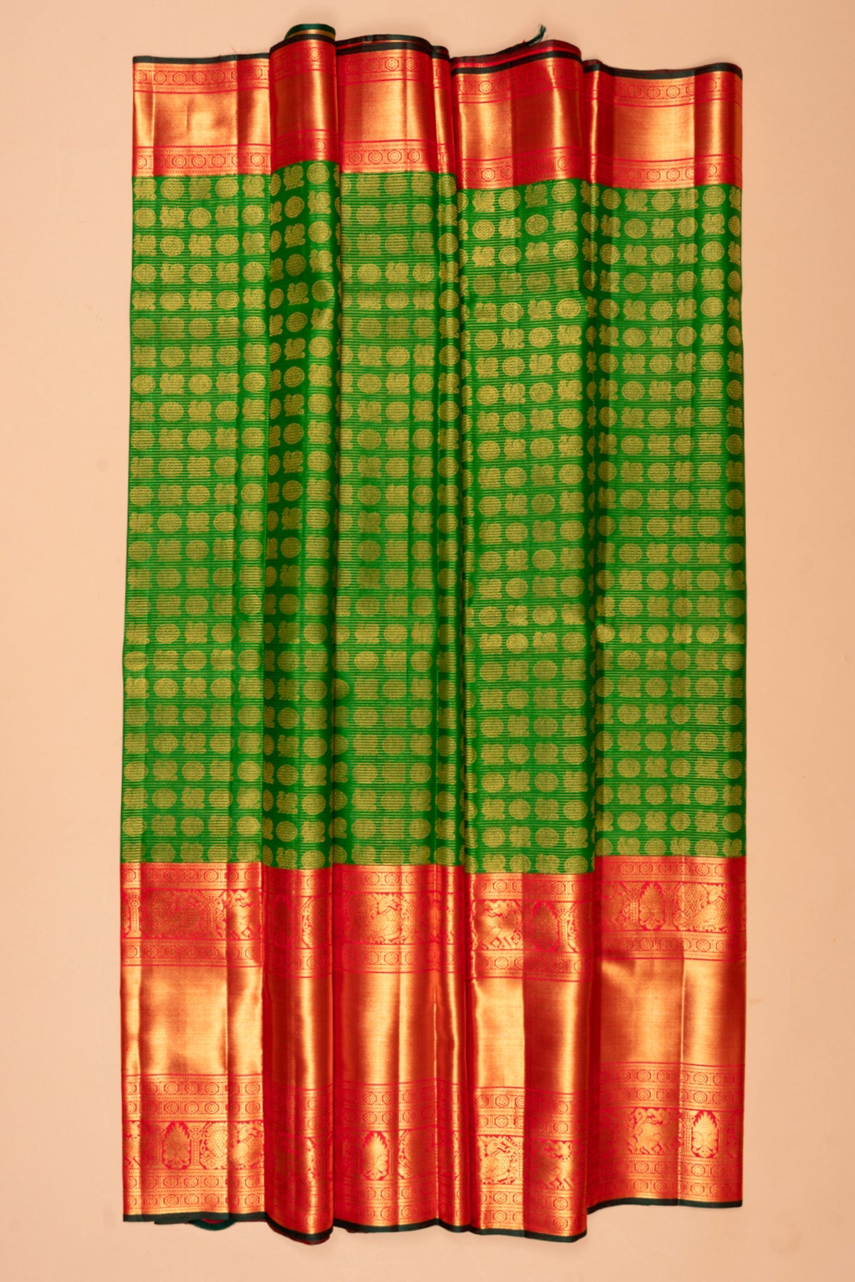 Kanchipuram Silk Oosi Lines and Butta Green Saree