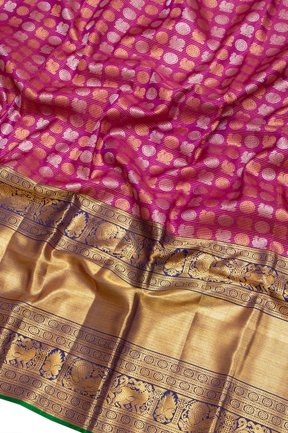 Kanchipuram Silk Horizontal Lines And Butta Purple Saree