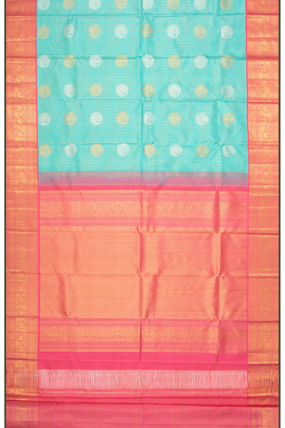Kanchipuram Silk Checks And Butta Sky Blue Saree