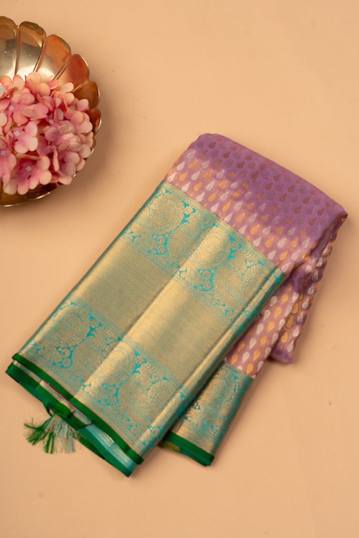 Kanchipuram Silk Tissue Brocade Lavender Saree