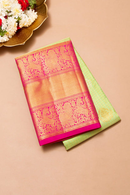 Kanchipuram Silk Checks And Butta Pista Green Saree