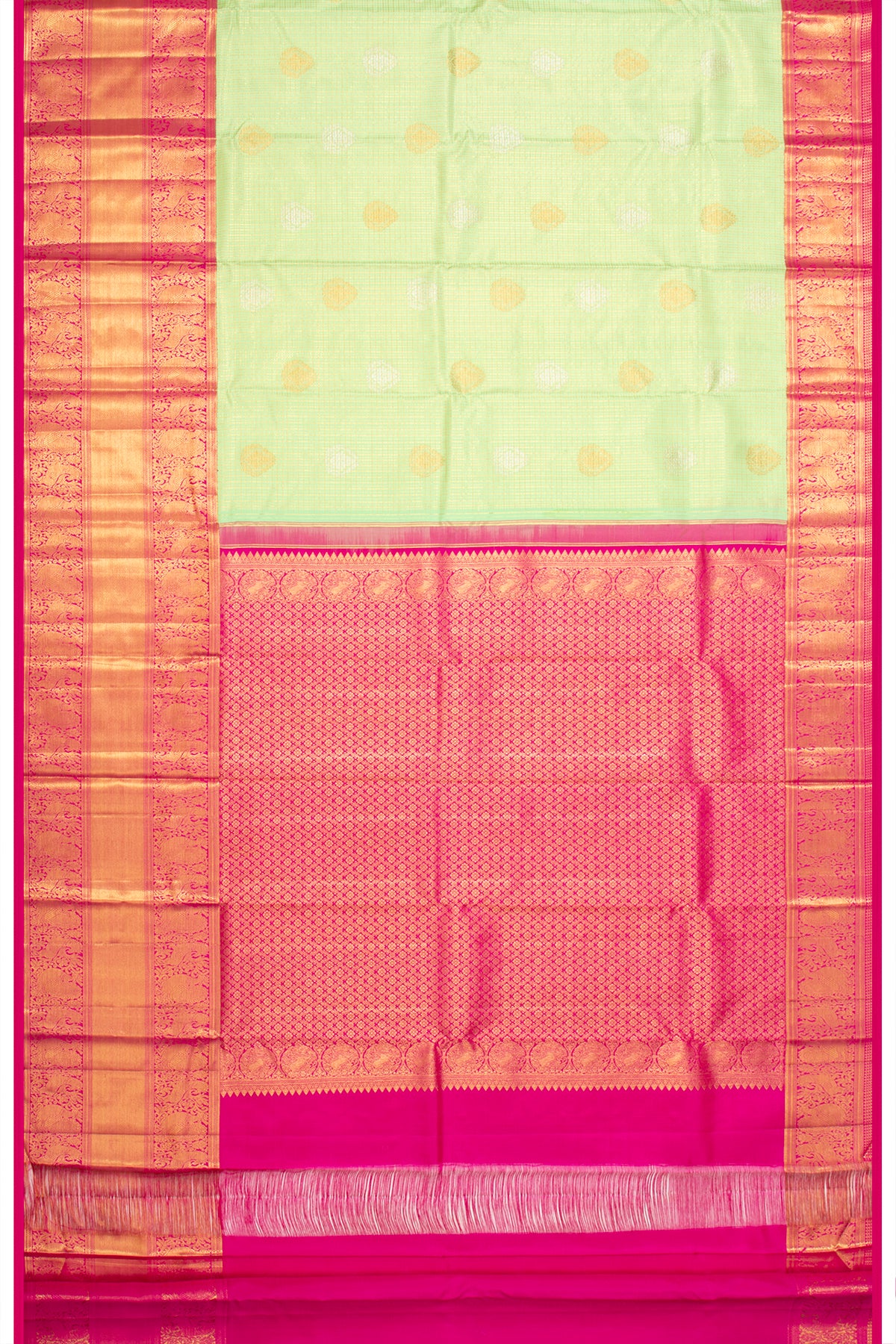 Kanchipuram Silk Checks And Butta Pista Green Saree