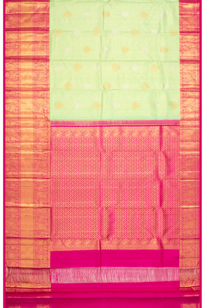 Kanchipuram Silk Checks And Butta Pista Green Saree