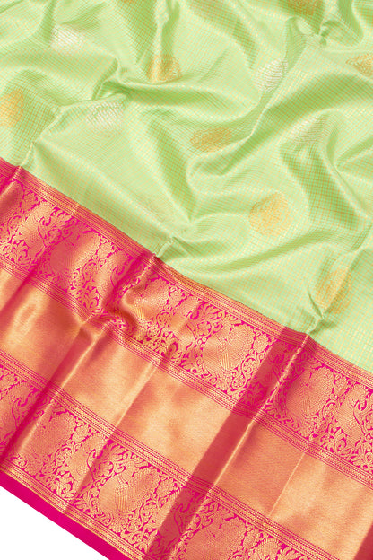 Kanchipuram Silk Checks And Butta Pista Green Saree