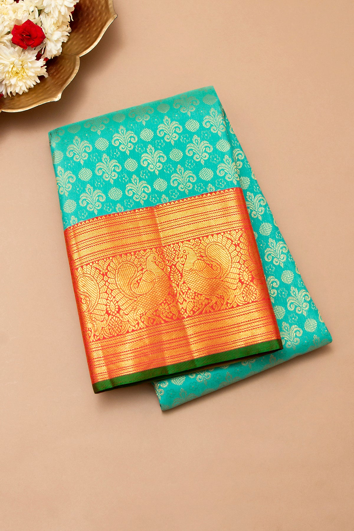 Kanchipuram Silk Brocade Sea Green Saree