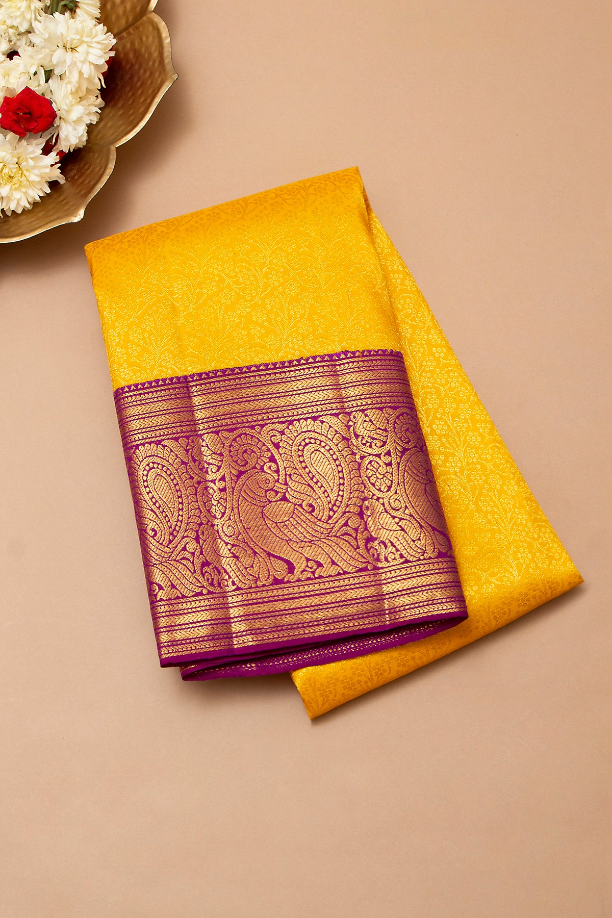 Kanchipuram Silk Brocade Yellow Saree