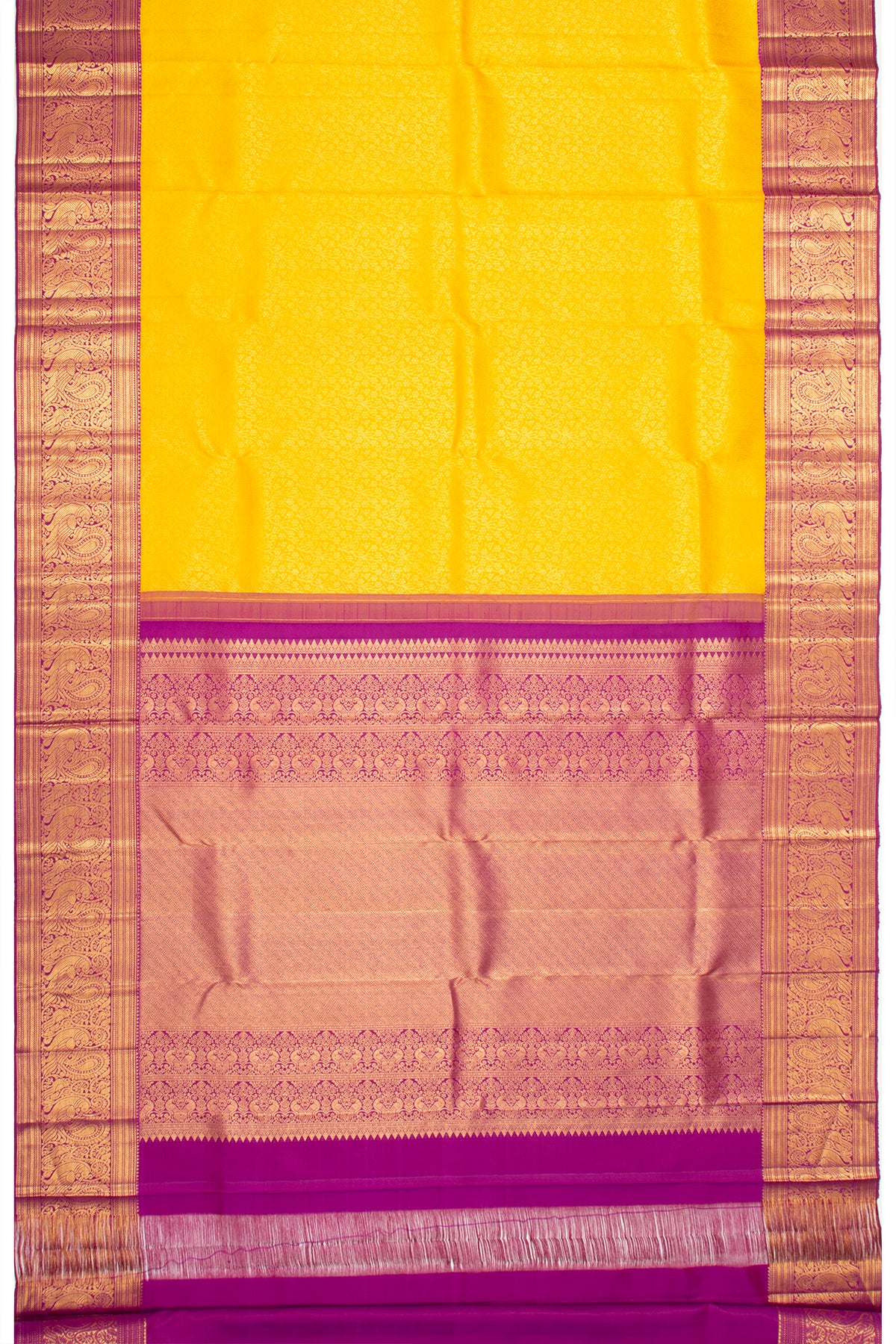 Kanchipuram Silk Brocade Yellow Saree