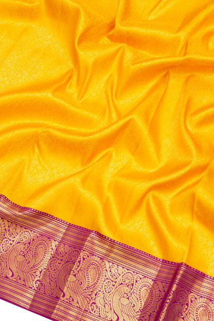 Kanchipuram Silk Brocade Yellow Saree