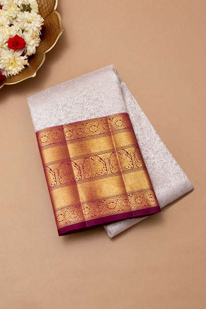 Kanchipuram Silk Brocade White Saree
