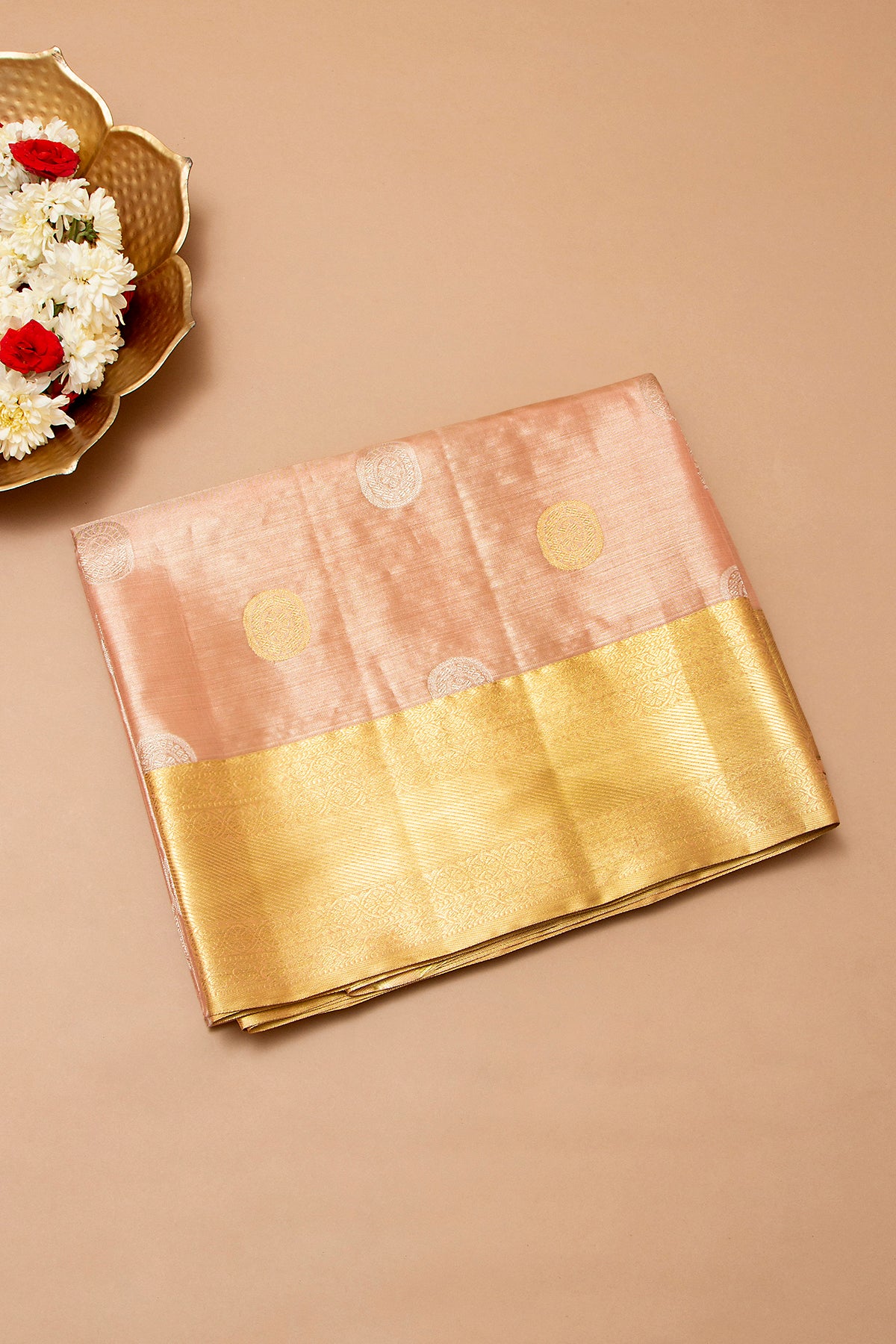 Taranga Kanchi Silk Tissue Butta Peach Saree