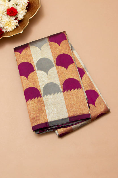 Kanchipuram Silk Tissue Brocade Grey And Purple Saree
