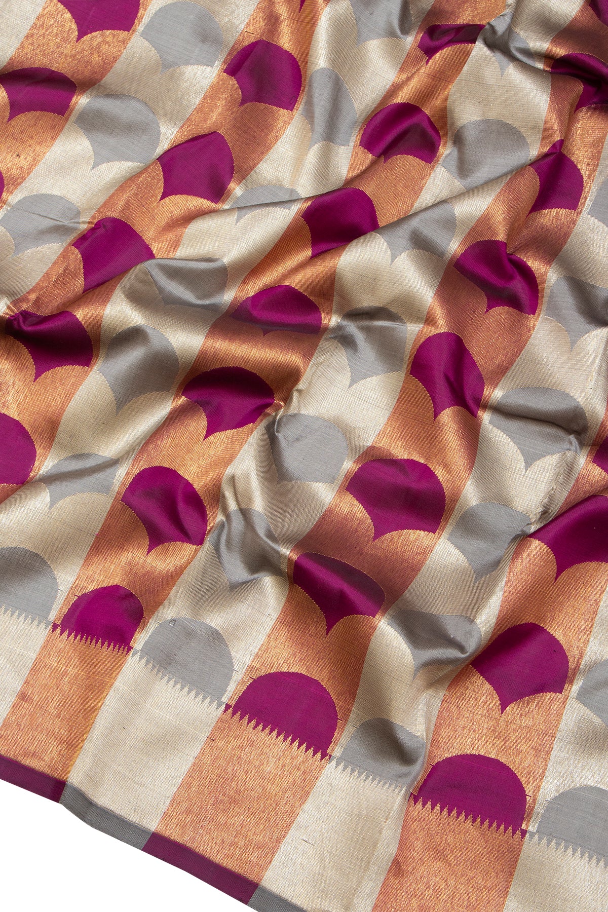 Kanchipuram Silk Tissue Brocade Grey And Purple Saree