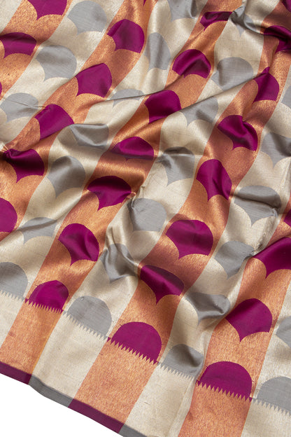 Kanchipuram Silk Tissue Brocade Grey And Purple Saree