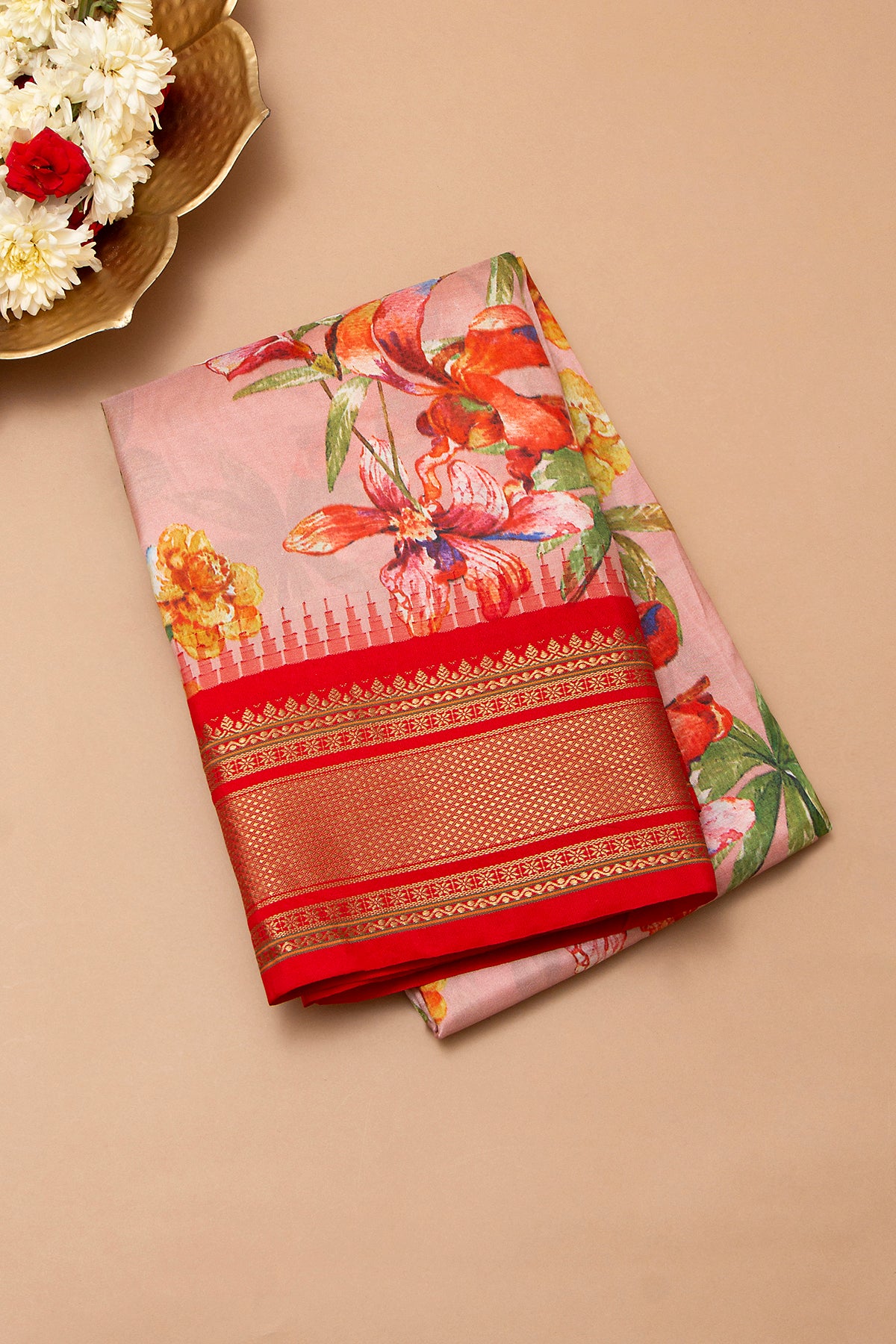 Taranga Kanchi Silk Floral Printed Baby Pink Saree