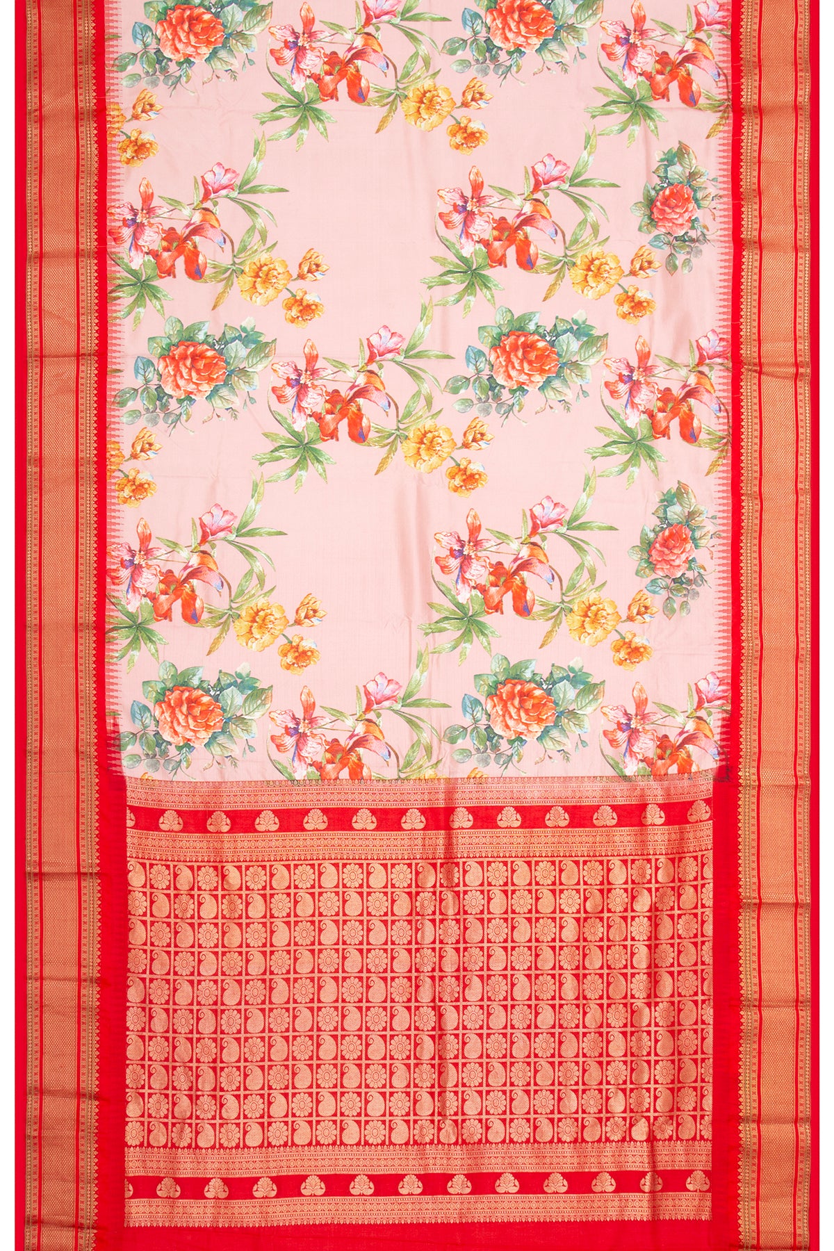 Taranga Kanchi Silk Floral Printed Baby Pink Saree
