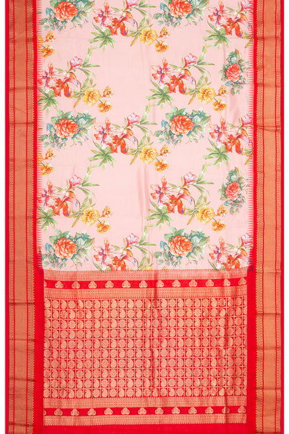 Taranga Kanchi Silk Floral Printed Baby Pink Saree