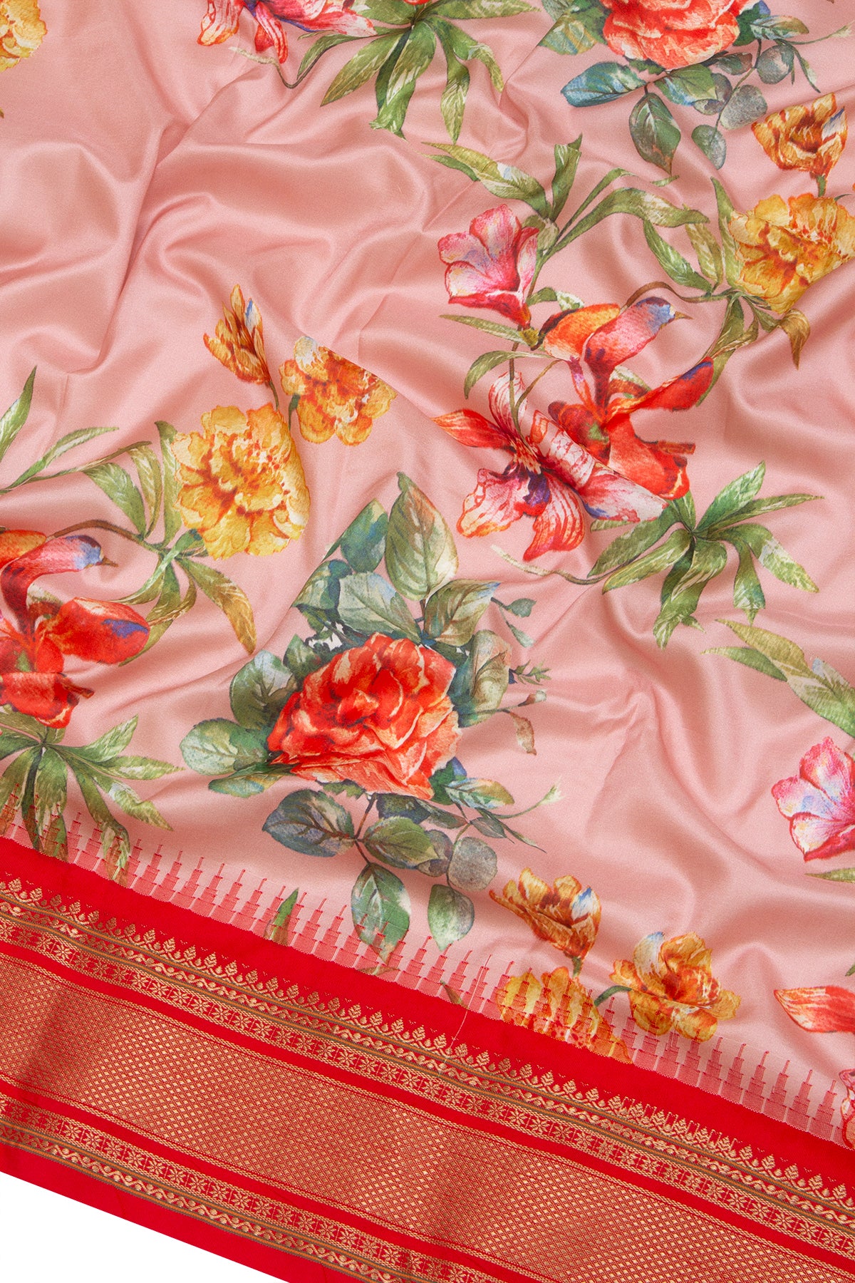 Taranga Kanchi Silk Floral Printed Baby Pink Saree