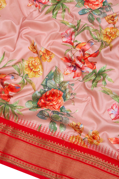 Taranga Kanchi Silk Floral Printed Baby Pink Saree