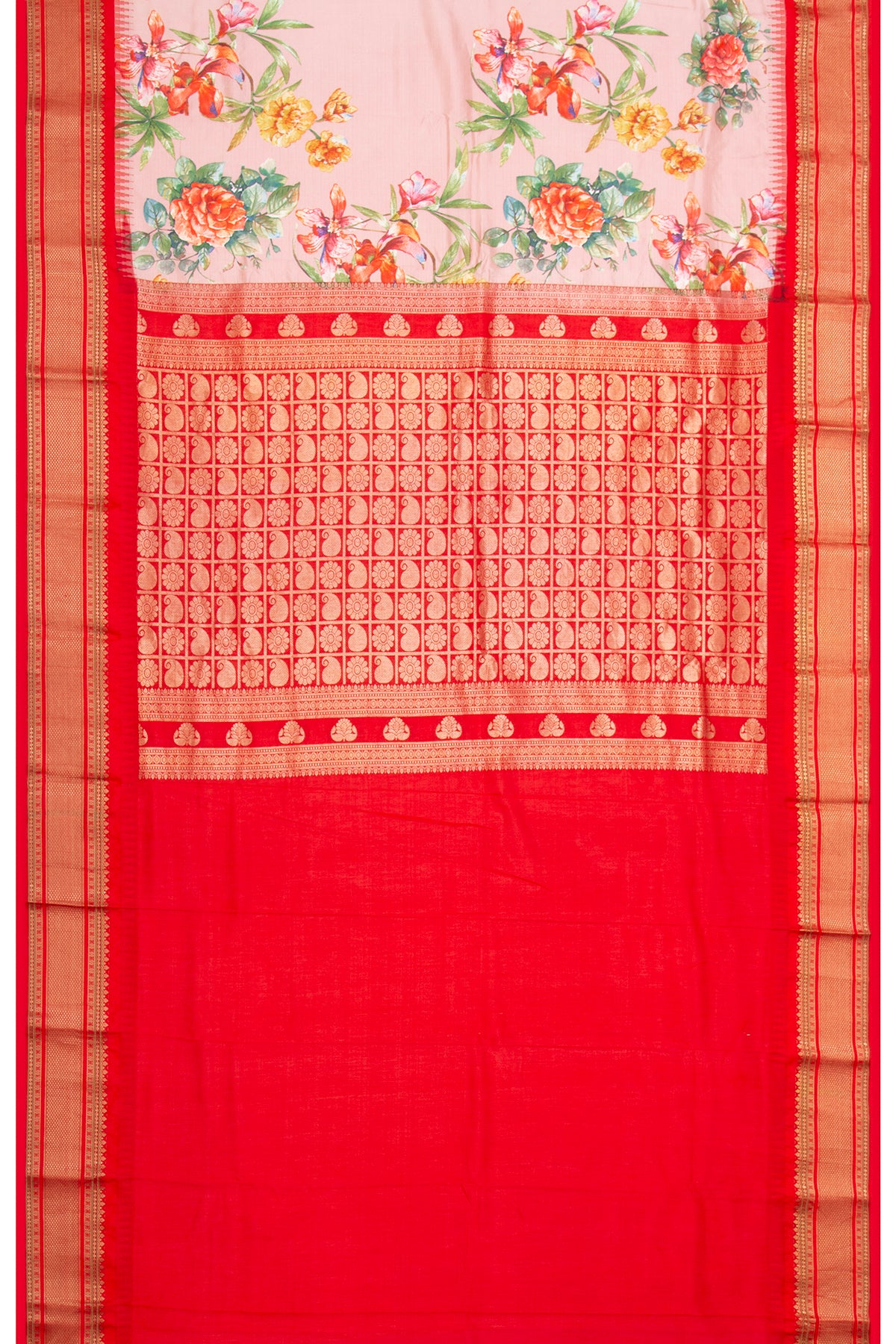 Taranga Kanchi Silk Floral Printed Baby Pink Saree