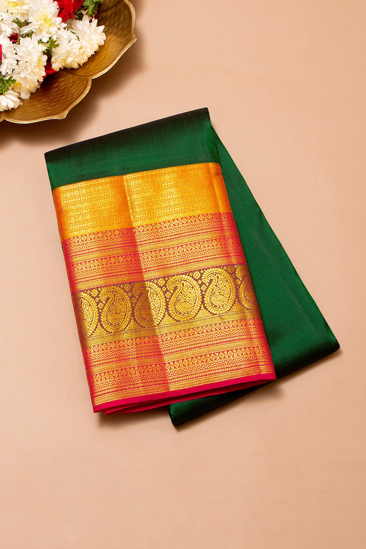 Kanchipuram Silk Butta Dark Green Saree