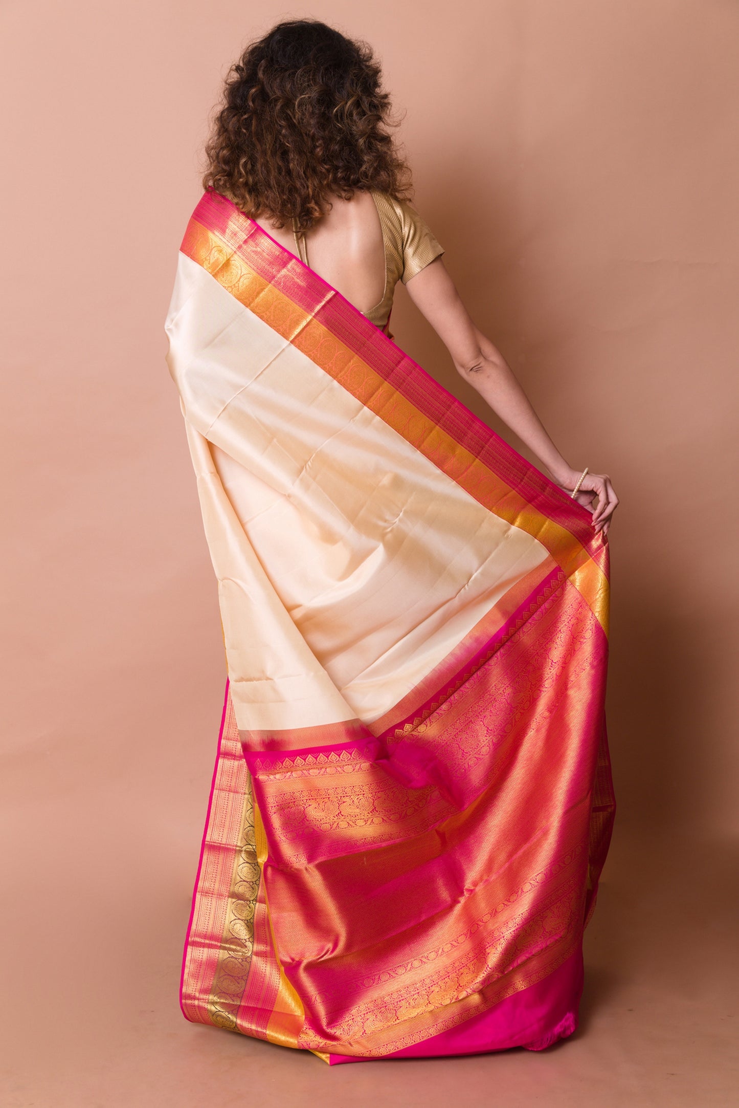 Kanchipuram Silk Plain Cream Saree